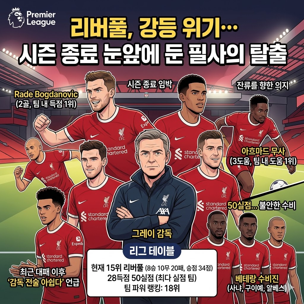 리버풀, 강등 쇼크! 그레이 감독 경질 임박?